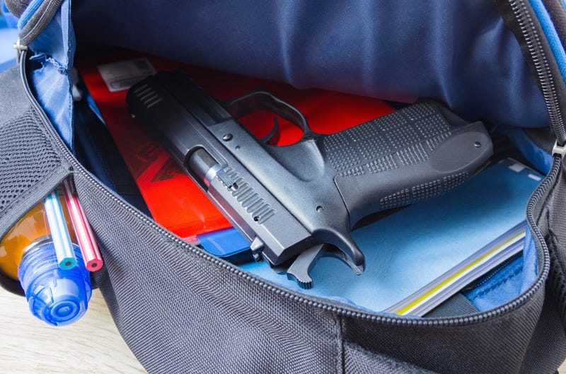Stock image of gun in backpack