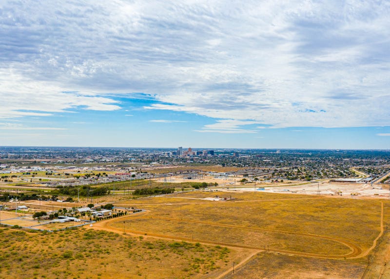 Aerial shot of Midland, Texas from the outskirts of city.