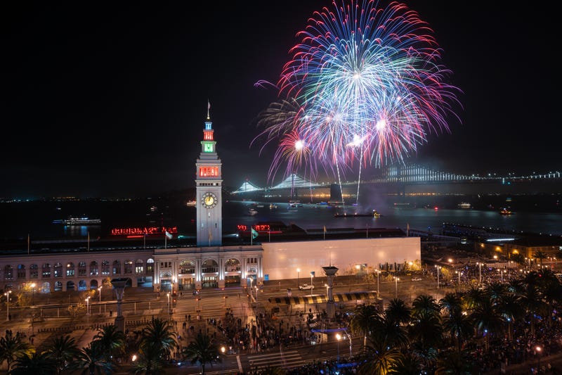 San Francisco New Year's Eve Fireworks at the Ferry Building.
