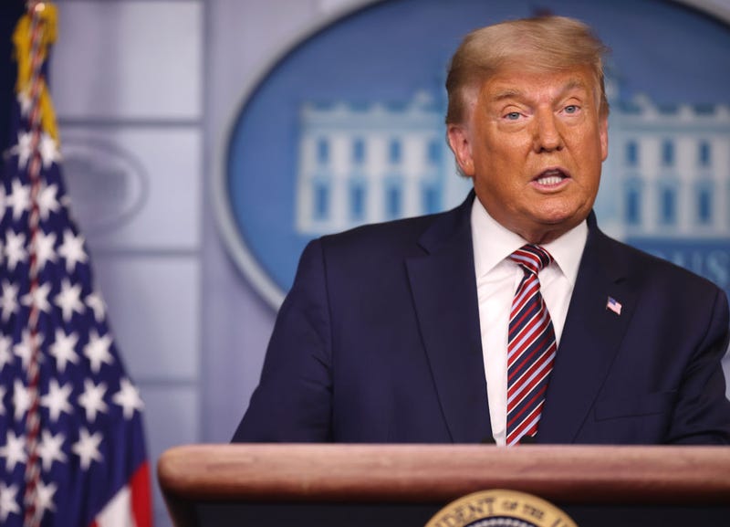 President Donald Trump speaks in the briefing room