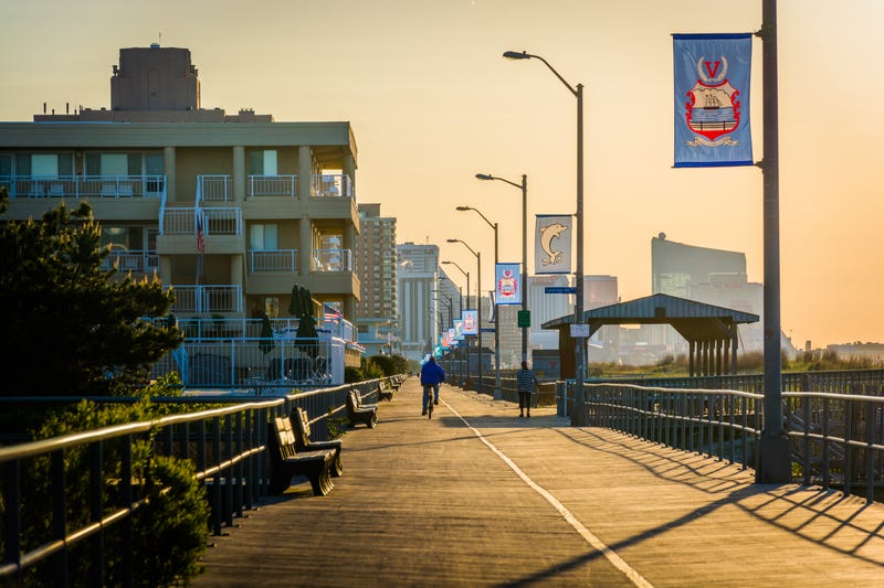 The boardwalk at sunrise in Ventnor City, N.J.