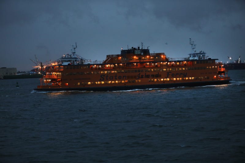 A Staten Island Ferry departing Manhattan. Not the specific boat that caught fire on Thursday.