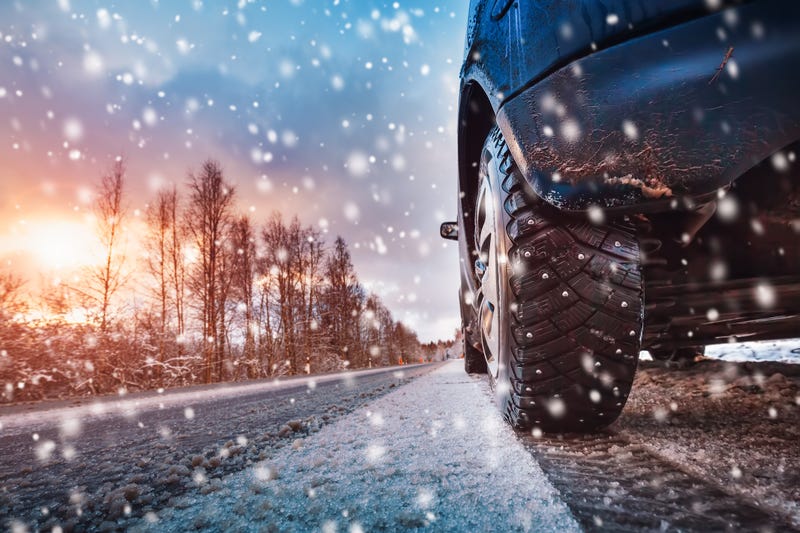 Car in the snow stock photo. 