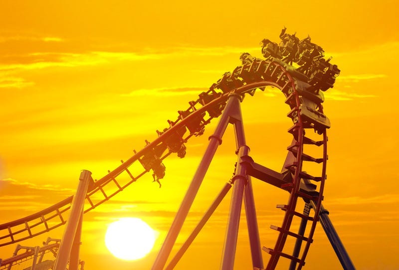 Roller coaster at sunset
