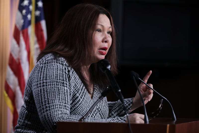 Sen. Tammy Duckworth (D-IL) talks to reporters during a news conference at the U.S. Capitol on November 17, 2020 in Washington, DC. Duckworth and fellow Senate Democrats were critical of President Donald Trump's continued claims of election fraud and his refusal to concede the election to President-elect Joe Biden.