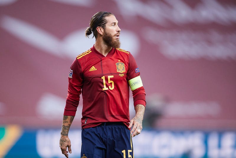 Sergio Ramos of Spain looks on during the UEFA Nations League group stage match between Spain and Germany at Estadio de La Cartuja on November 17, 2020 in Seville, Spain.