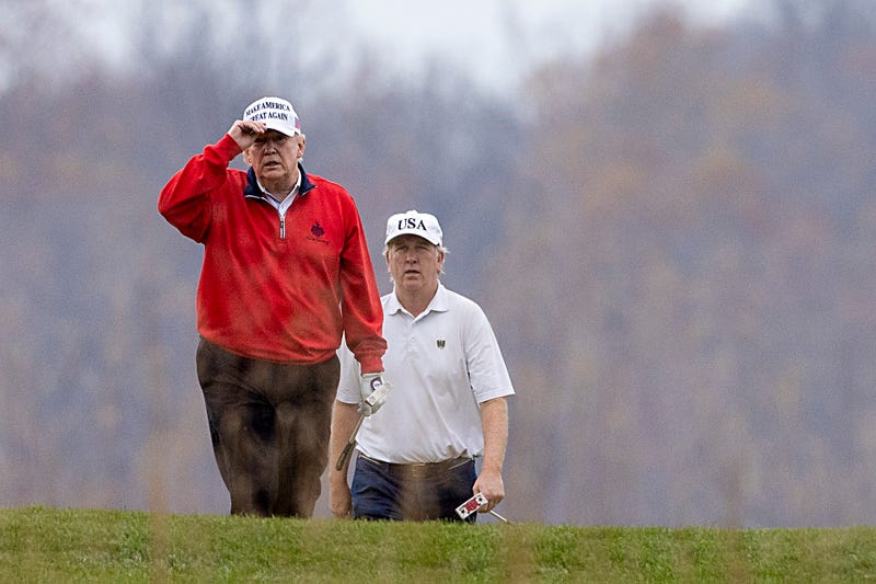 President Donald Trump golfs at Trump National Golf Club on November 21, 2020 in Sterling, Virginia.
