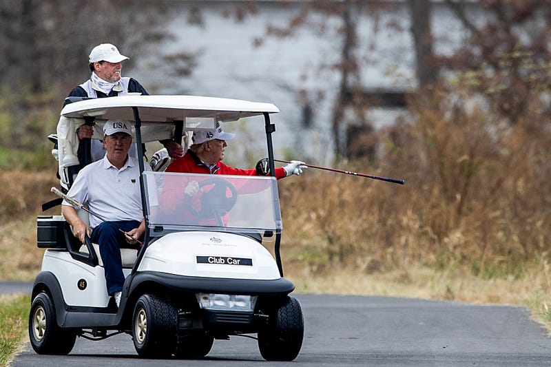 President Donald Trump golfs at Trump National Golf Club on November 21, 2020 in Sterling, Virginia.