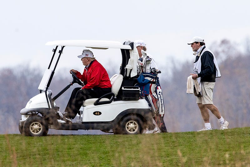 President Donald Trump golfs at Trump National Golf Club on November 21, 2020 in Sterling, Virginia.