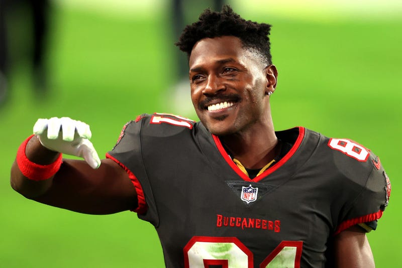 Antonio Brown smiles during Monday night's Buccaneers-Rams game.
