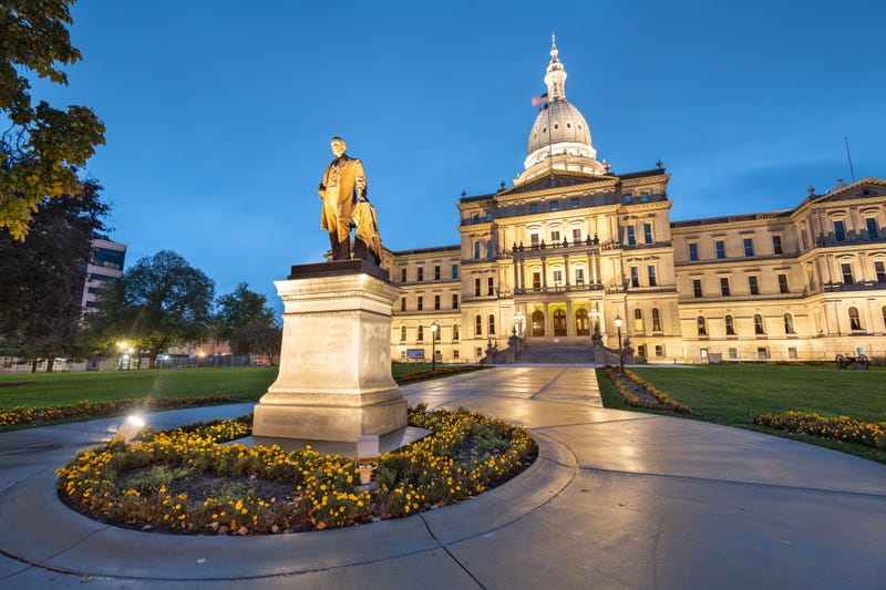 Lansing, Michigan, USA at the Michigan State Capitol during the evening.
