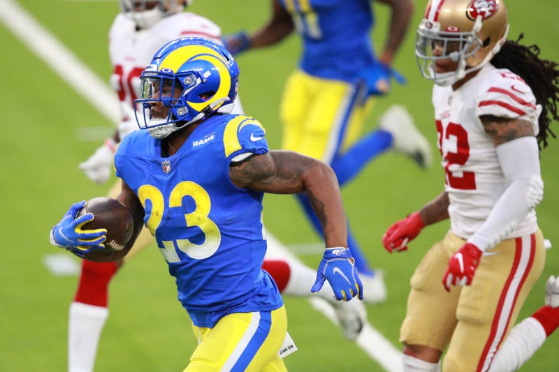 Cam Akers sprints ahead for a long run against the 49ers.