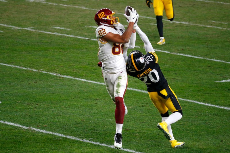 Logan Thomas hauls in a pass over an outstretched Steelers defender.