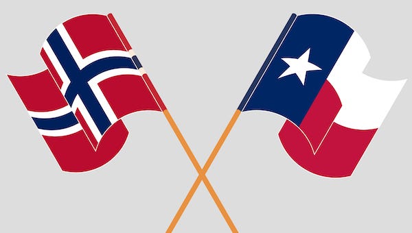 Flags of Norway and Texas intersected