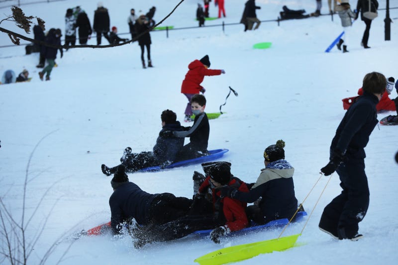 Kids sled in Central Park