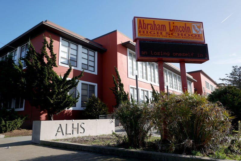 A sign is posted outside of Abraham Lincoln High School on December 17, 2020 in San Francisco, California. 