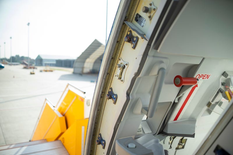 An open airplane door