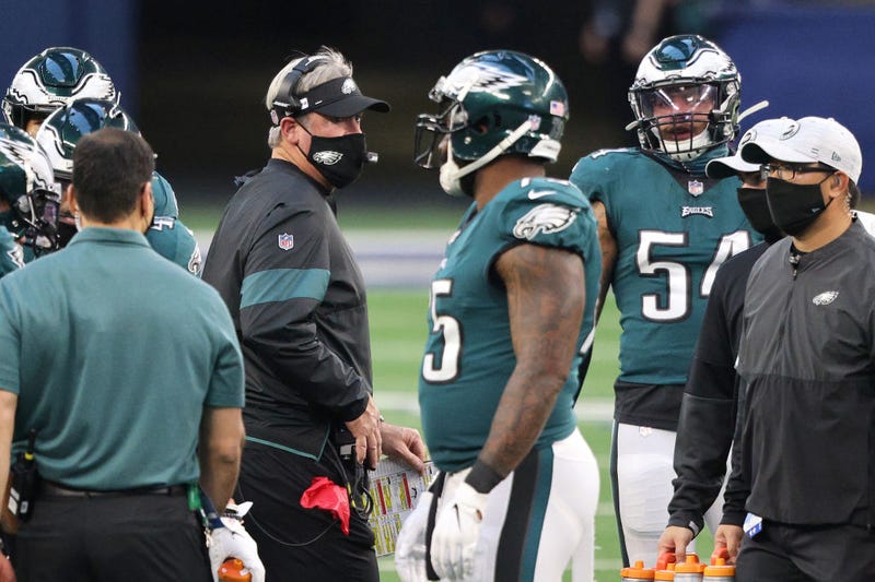 Head coach Doug Pederson of the Philadelphia Eagles looks on