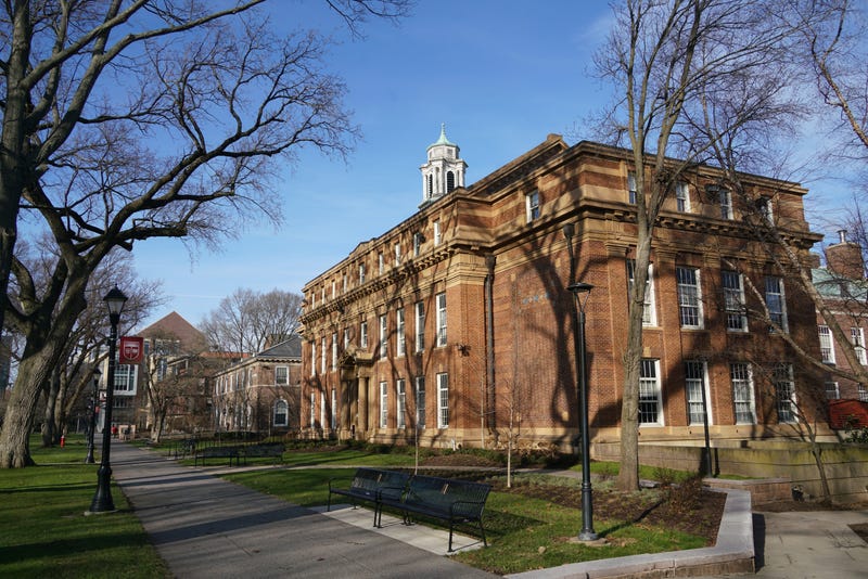 The campus of Rutgers University, with the historic engineering building on the right.