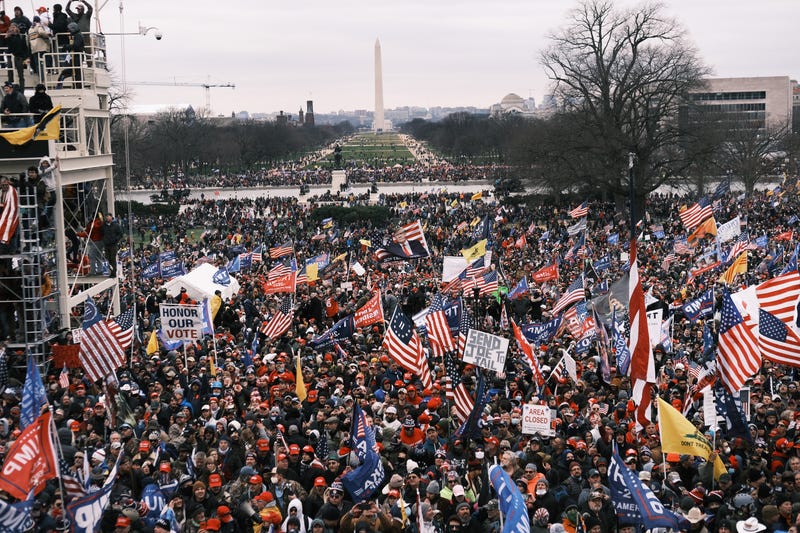 Trump supporters gather outside the U.S. Capitol building following a "Stop the Steal" rally on January 06, 2021 in Washington, DC. A pro-Trump mob stormed the Capitol earlier, breaking windows and clashing with police officers. Trump supporters gathered in the nation's capital to protest the ratification of President-elect Joe Biden's Electoral College victory over President Donald Trump in the 2020 election.