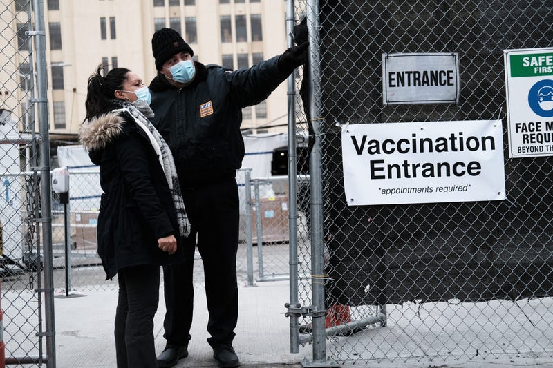 A COVID-19 vaccine hub taking appointments only stands in Brooklyn as the city begins to run low on doses on January 22, 2021 in New York City