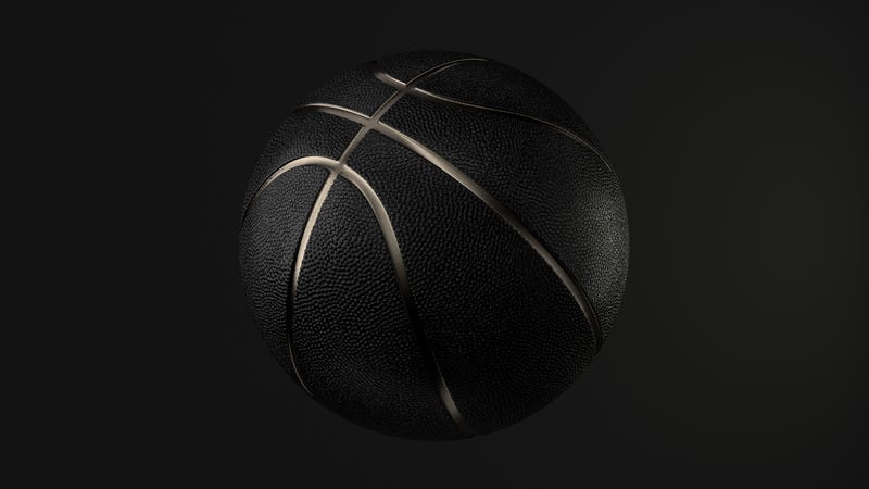 Black Basketball with Gold Metallic Line Design on dark Background