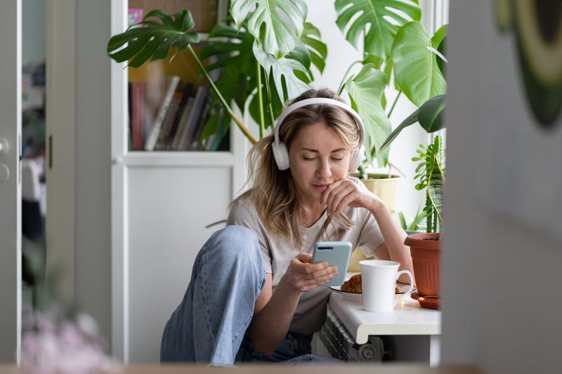 Girl listening to a podcast