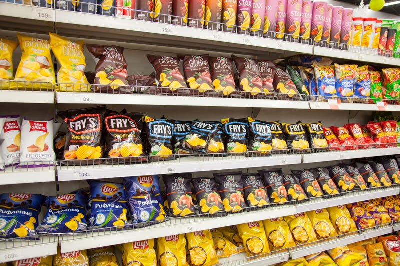 Stock image of snacks on a shelf