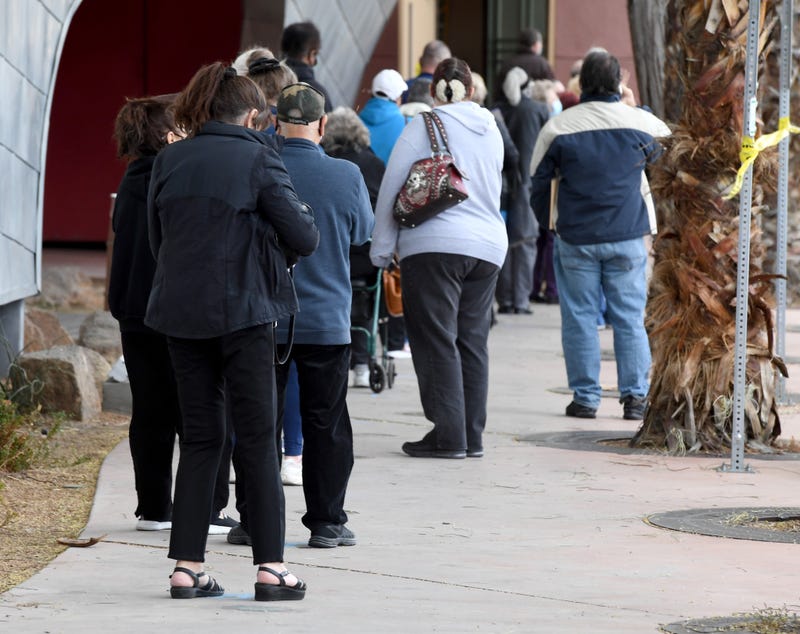  People line up to get COVID-19 vaccinations at the Doolittle Senior Center on February 3, 2021 in Las Vegas, Nevada. 
