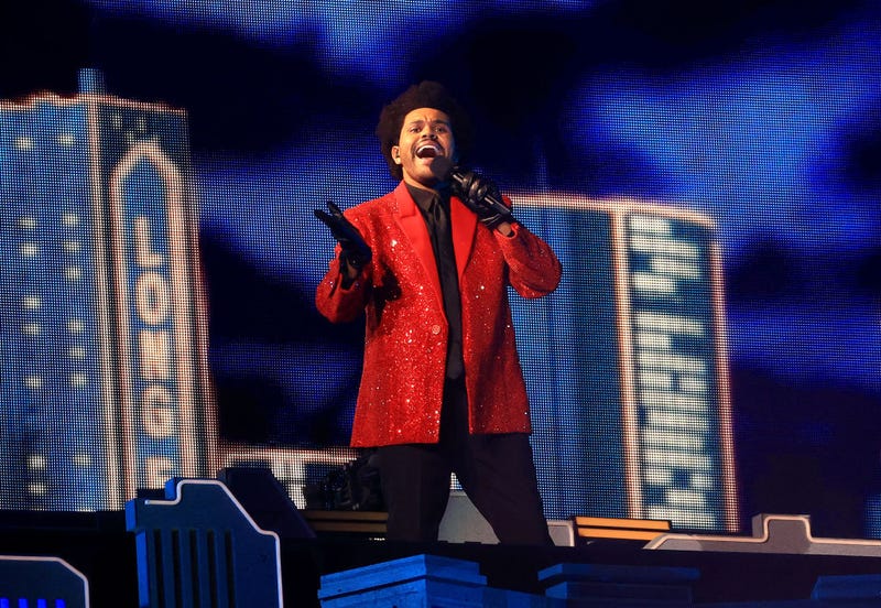 he Weeknd performs during the Pepsi Super Bowl LV Halftime Show at Raymond James Stadium on February 07, 2021 in Tampa, Florida