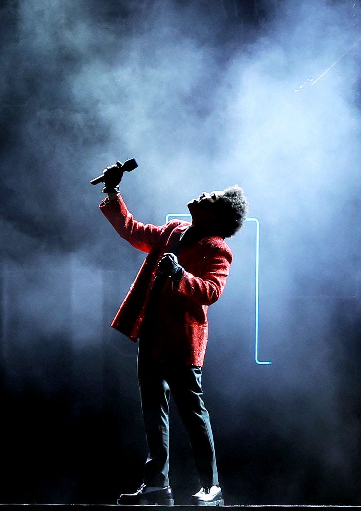 The Weeknd performs during the Pepsi Super Bowl LV Halftime Show at Raymond James Stadium on February 07, 2021 in Tampa, Florida