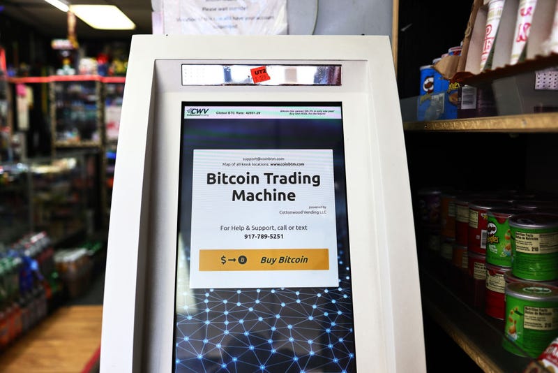 A bitcoin ATM is seen inside the Big Apple Tobacco Shop on February 08, 2021 in New York City. 