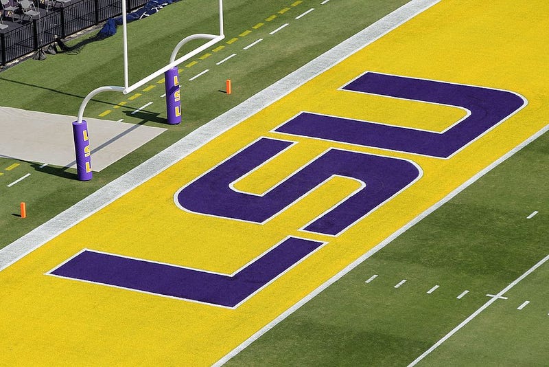 A detail of the logo on the field of the LSU Tigers prior to the the game against the Auburn Tigers at Tiger Stadium on October 22, 2011 in Baton Rouge, Louisiana. (Photo by Jamie Squire/Getty Images)