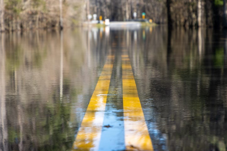 A flooded street.