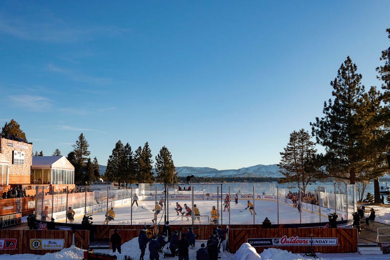 Bruins vs. Flyers with Lake Tahoe in the background