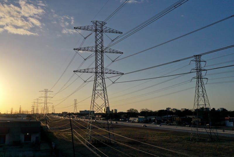 A view of high voltage transmission towers on Feb. 21, 2021, in Houston, Texas.