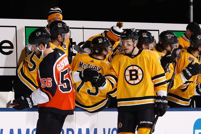Charlie Coyle celebrates his goal Sunday night