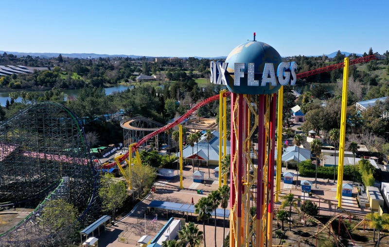 VALLEJO, CALIFORNIA - FEBRUARY 24: An aerial drone view of the Six Flags Discovery Kingdom theme park on February 24, 2021 in Vallejo, California. Despite a fourth quarter loss due to the COVID-19 pandemic, Six Flags posted better than expected revenue of $108.6 million for the quarter compared to analyst expectations of $87 million.