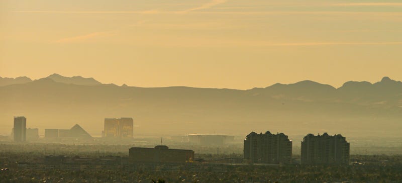 A haze hangs over the Las Vegas valley