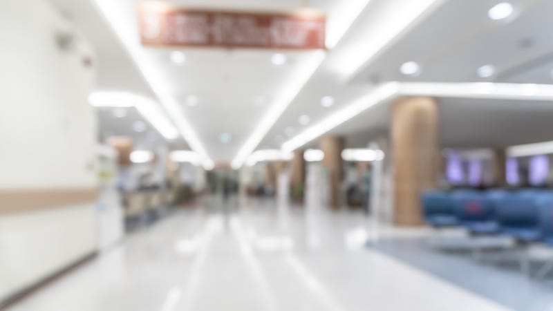 blurry hospital hallway lobby