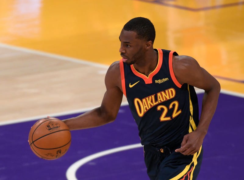 Andrew Wiggins #22 of the Golden State Warriors controls the ball during a 117-91 Los Angeles Lakers win at Staples Center on February 28, 2021 in Los Angeles, California.