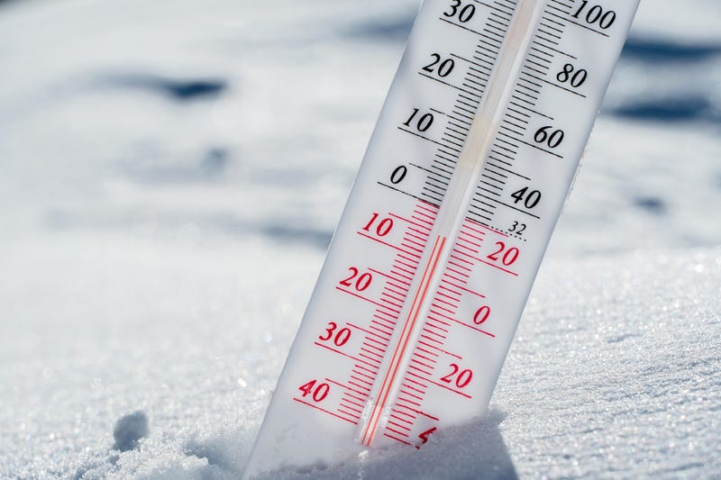 The thermometer lies on the snow in winter showing a negative temperature.