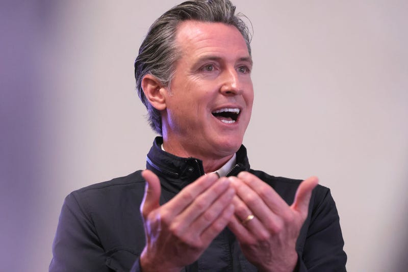 California Gov. Gavin Newsom speaks to the media during a visit to a mobile COVID-19 vaccination center on March 10, 2021 in South Gate, California. Newsom spoke about the state's vaccination progress during the pandemic as he faces a well-funded recall effort. The recall election will take place on Sept. 14.