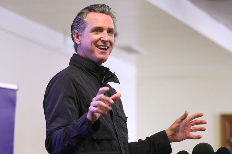 California Gov. Gavin Newsom speaks to the media during a visit to a mobile COVID-19 vaccination center on March 10, 2021 in South Gate, California. Newsom spoke about the state's vaccination progress during the pandemic as he faces a well-funded recall effort whose proponents aim to collect 2 million signatures in efforts to trigger a special election. (Photo by Mario Tama/Getty Images)