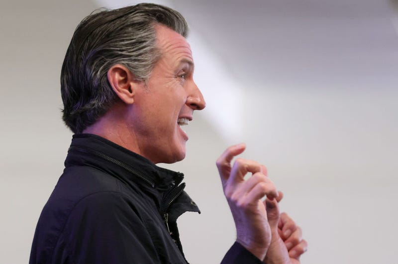 California Gov. Gavin Newsom speaks to the media during a visit to a mobile COVID-19 vaccination center on March 10, 2021 in South Gate, California. Newsom spoke about the state's vaccination progress during the pandemic as he faces a well-funded recall effort whose proponents succeeded in triggering a special election.