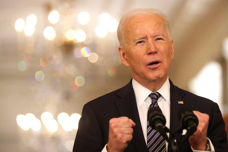 President Joe Biden delivers a primetime address to the nation from the East Room of the White House March 11, 2021 in Washington, DC. 