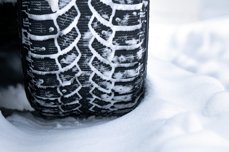 Tire stuck in the snow. 