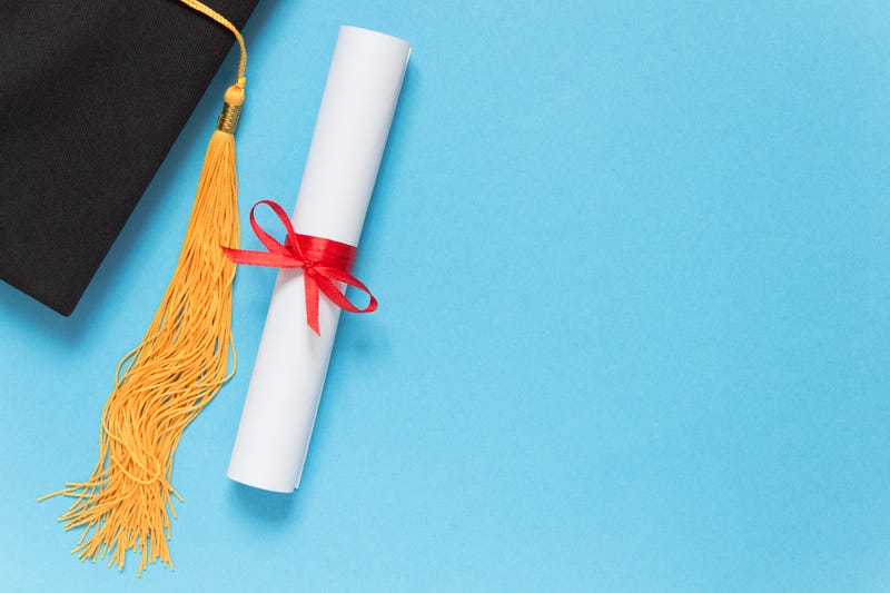Graduation hat and diploma. 