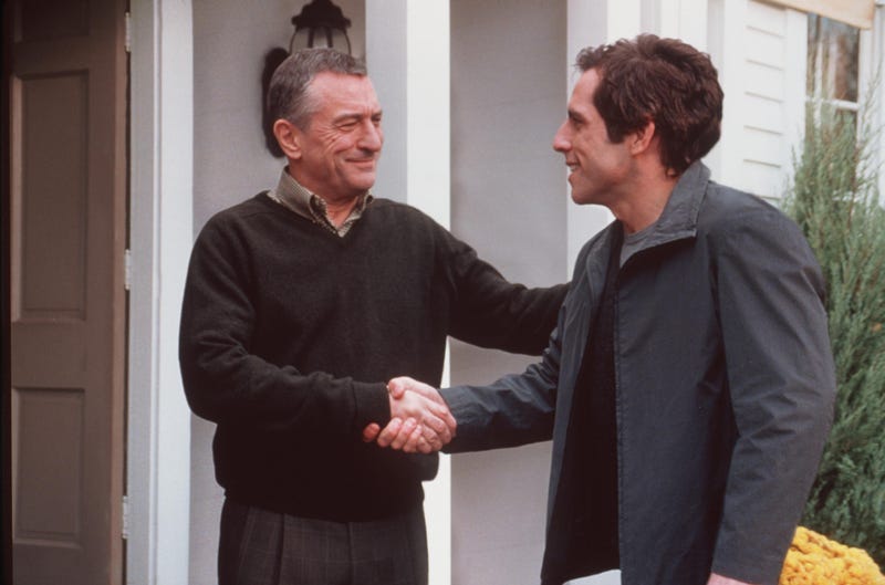 Actor Ben Stiller "Greg Focker" meets his girlfriend''s father Robert De Niro "Jack Byrnes" in Universal Pictures "Meet the Parents."