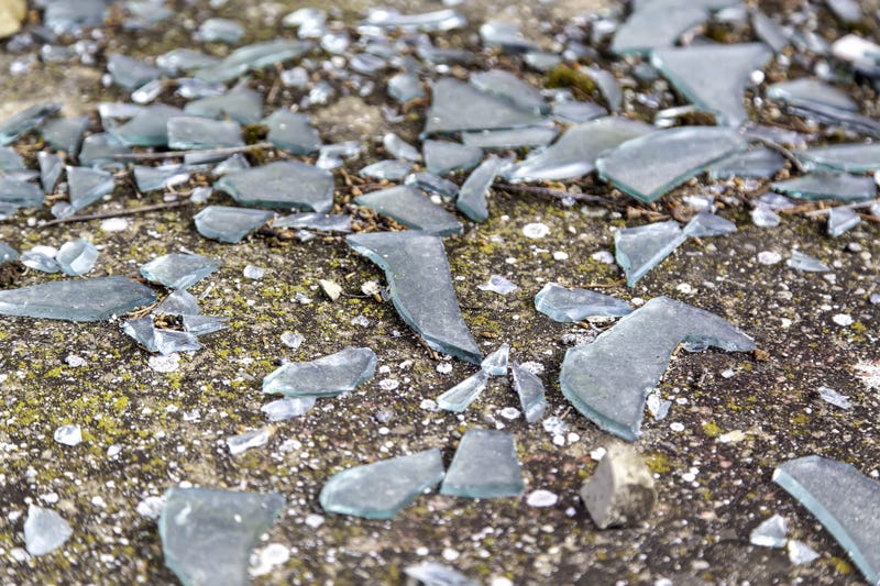Broken glass on roadway